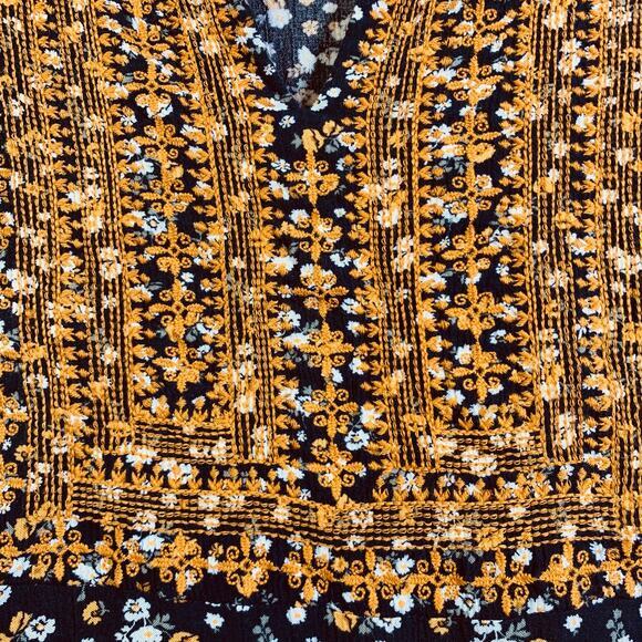 J. JILL Dress Tunic Knee Length Floral VNeck Gold Embroidered Detail Tunic Boho - Picture 10 of 14